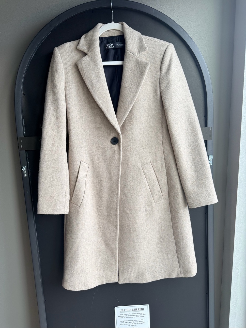 Zara Cream Wool Blend Single Button Long Coat